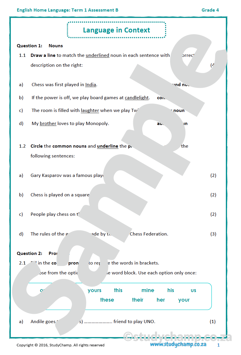Grade 4 English: Term 1 Assessment B
