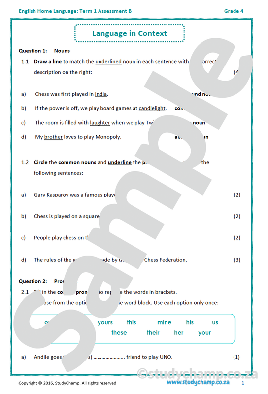 Grade 4 English: Term 1 Assessment B