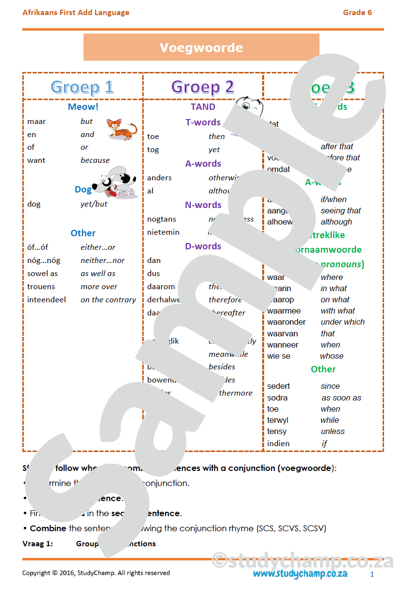 Grade 6 Afrikaans: Voegwoorde
