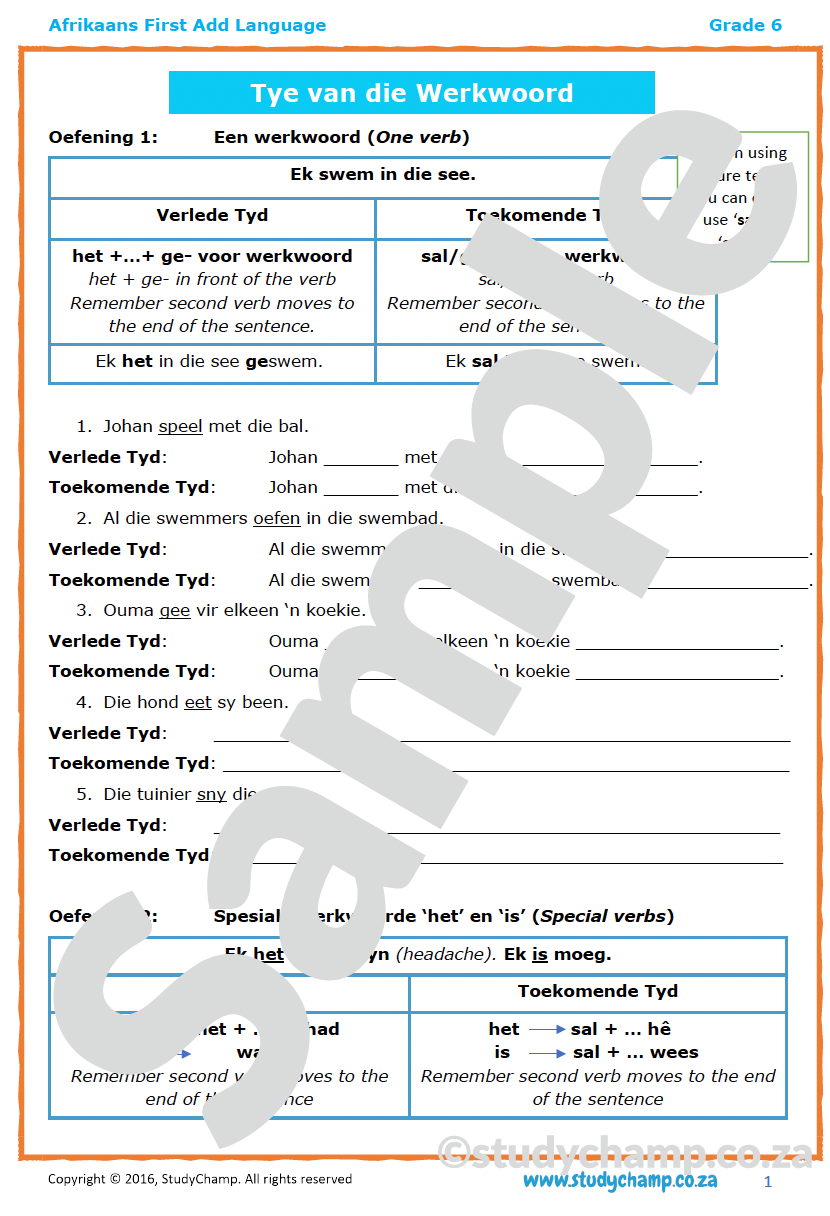 Grade 6 Afrikaans: Tye van die Werkwoord