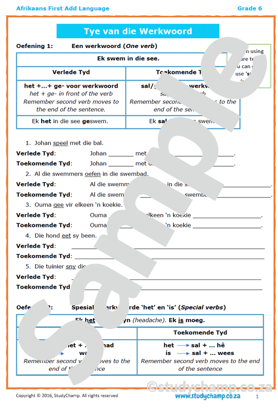 Grade 6 Afrikaans: Tye van die Werkwoord