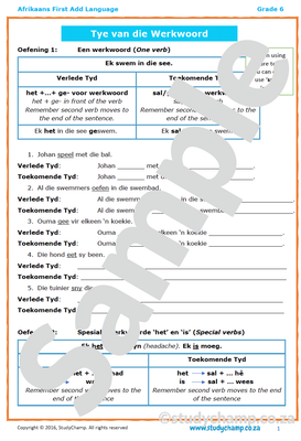 Grade 6 Afrikaans: Tye van die Werkwoord