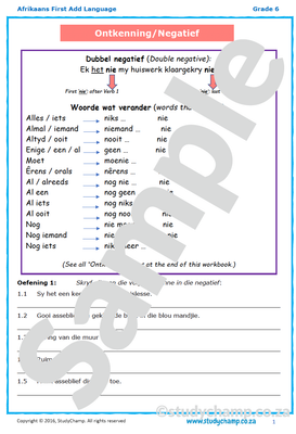 Grade 6 Afrikaans: Ontkenning