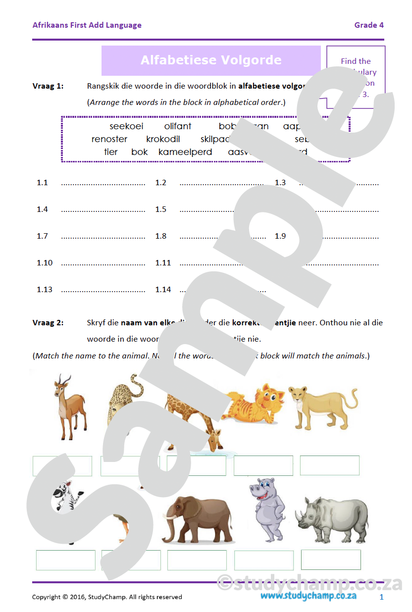 Grade 4 Afrikaans: Alfabetiese volgorde en Leestekens