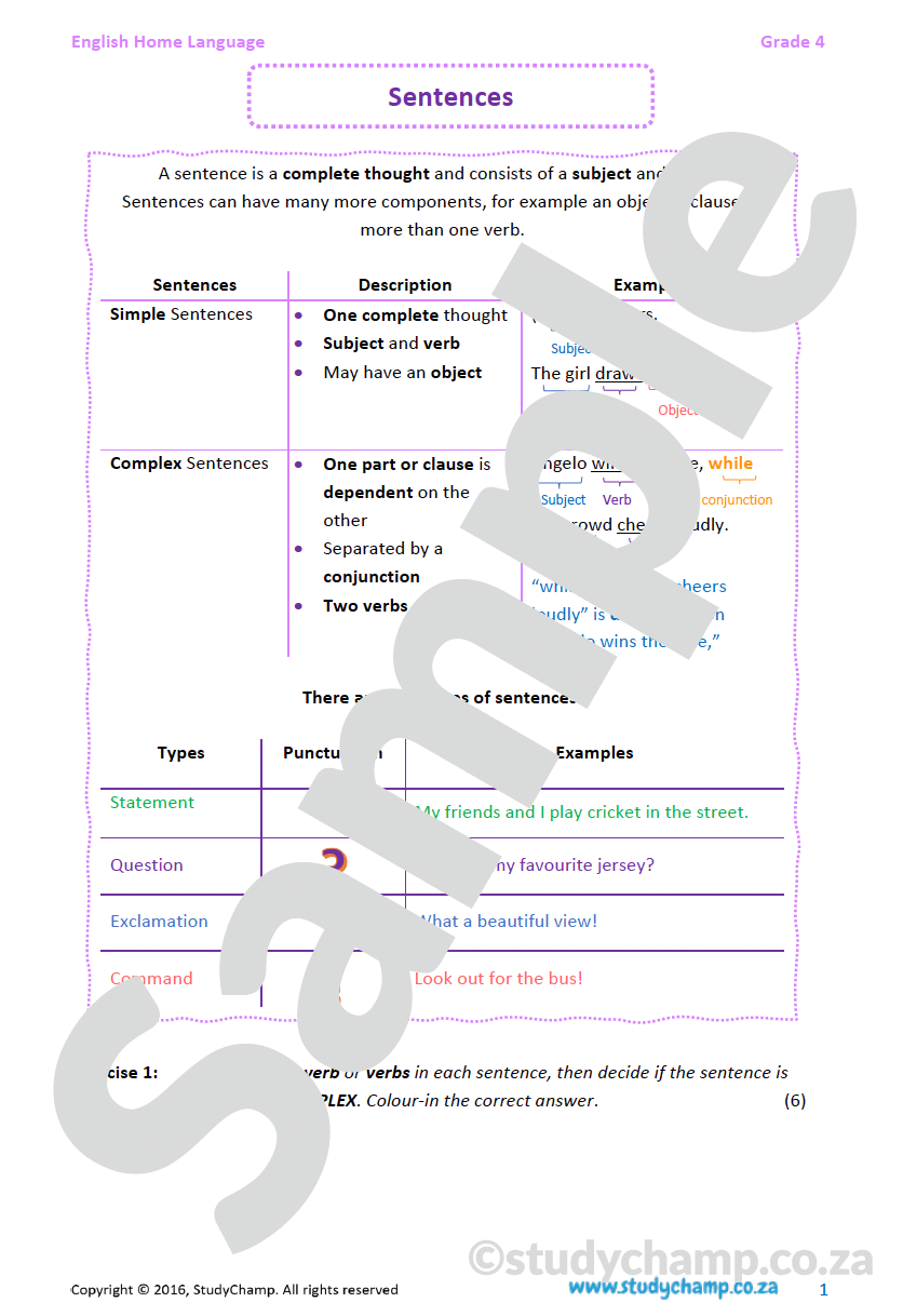 Grade 4 English: Sentences