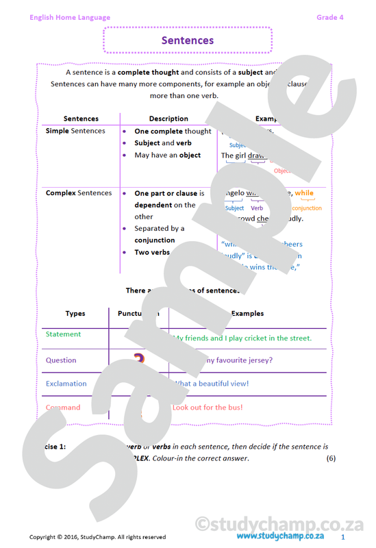 Grade 4 English: Sentences