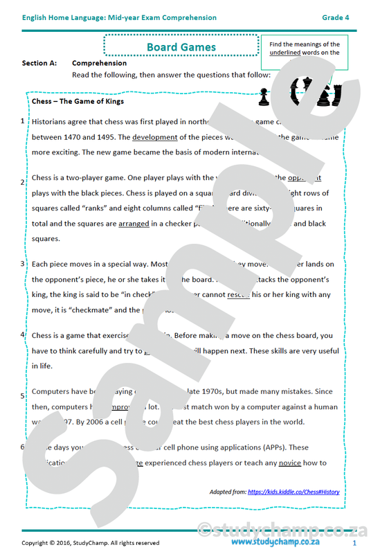 Grade 4 English Mid-Year Exam workbook: Comprehension and Visual Literacy