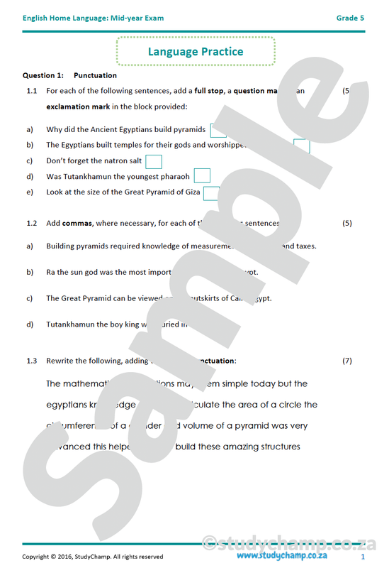 Grade 5 English Mid-year Exam workbook: Language and Grammar
