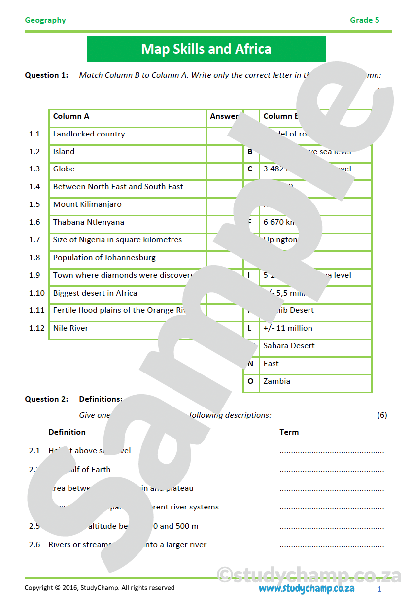 Grade 5 Geography: Midyear Exam Workbook