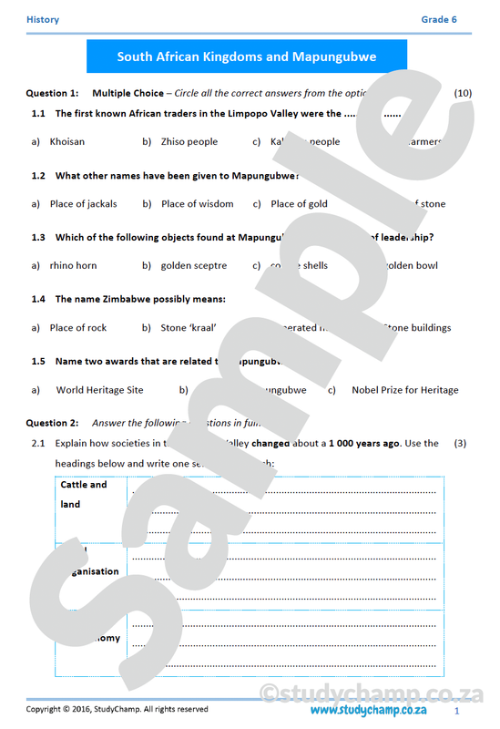 Grade 6 History Mid-year Exam Revision workbook