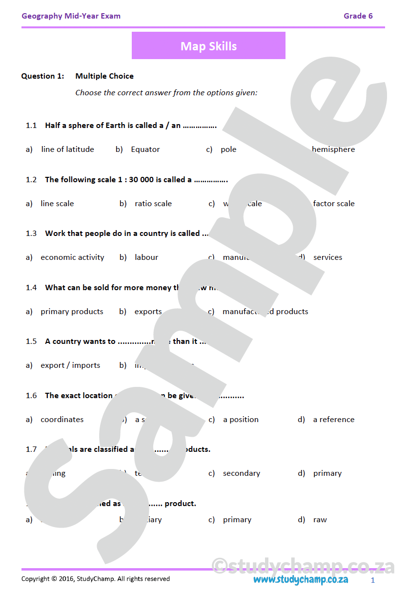 Grade 6 Geography Mid-Year Exam Revision workbook