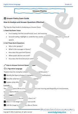 Grade 12 English Poetry: Guide to Unseen Poetry