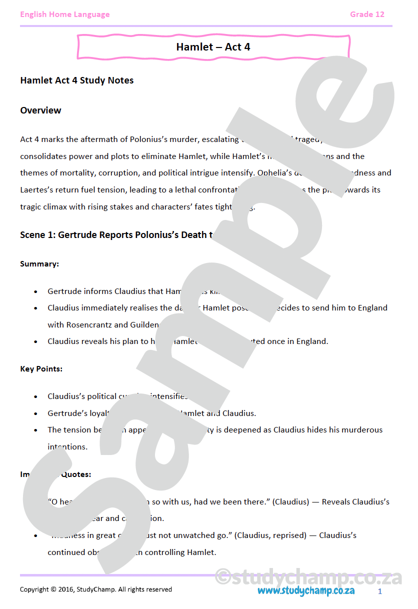 Grade 12 Hamlet: Act 4 and Act 5
