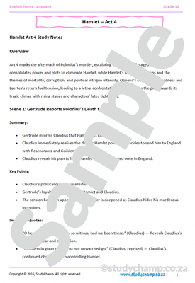 Grade 12 Hamlet: Act 4 and Act 5
