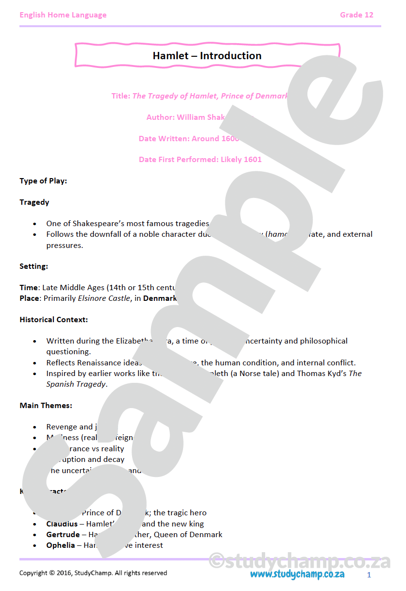 Grade 12 English Home Language:  Hamlet Bundle
