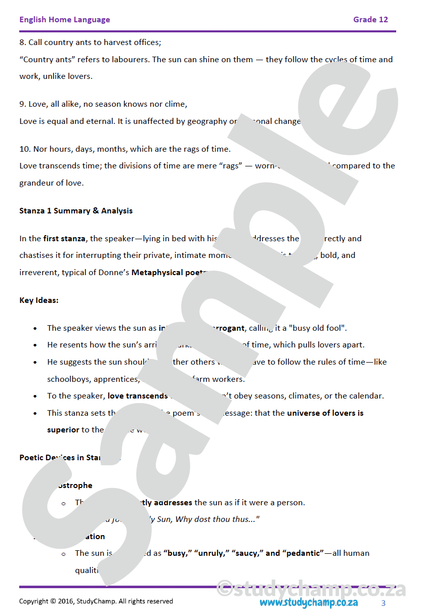 Grade 12 IEB English Home Language: Poetry - The Sun Rising