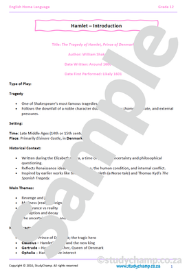 Grade 12 English Home Language: Hamlet - Introduction and Act 1