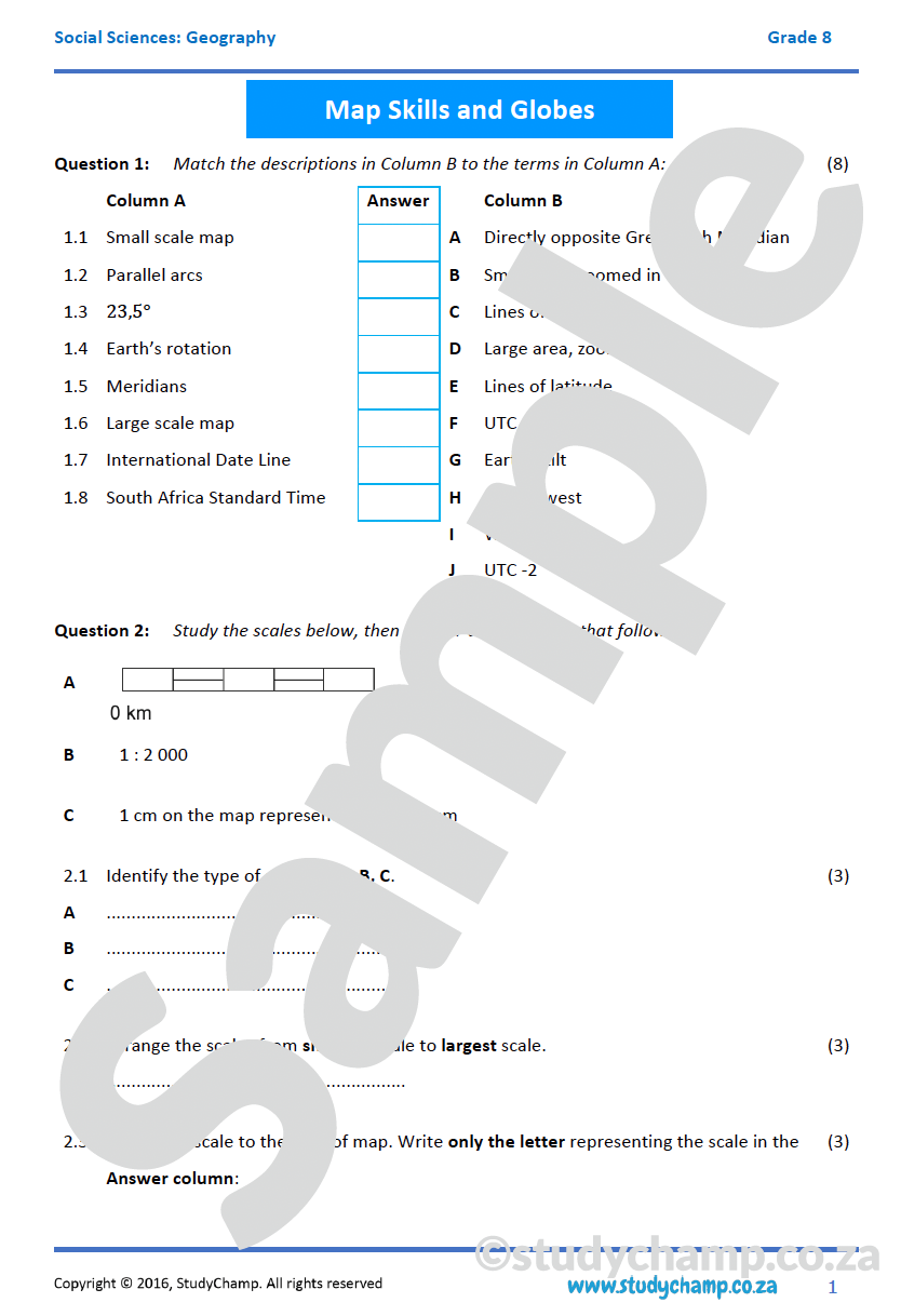 Grade 8 Geography: Mid-year Exam - Map skills and Climate