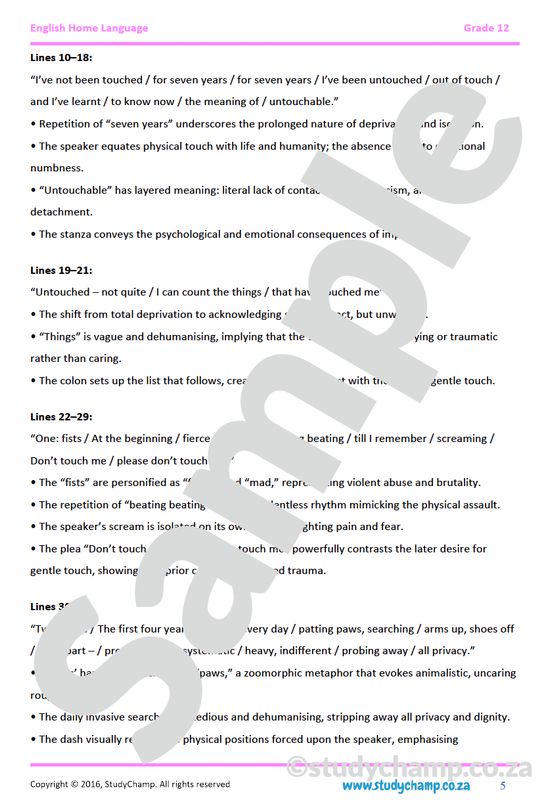 Grade 12 IEB English Home Language: Poetry - Touch and Namaqualand after the Rain