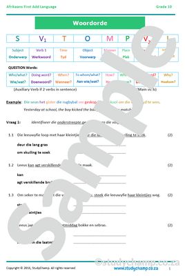 Grade 10 Afrikaans: Woordorde