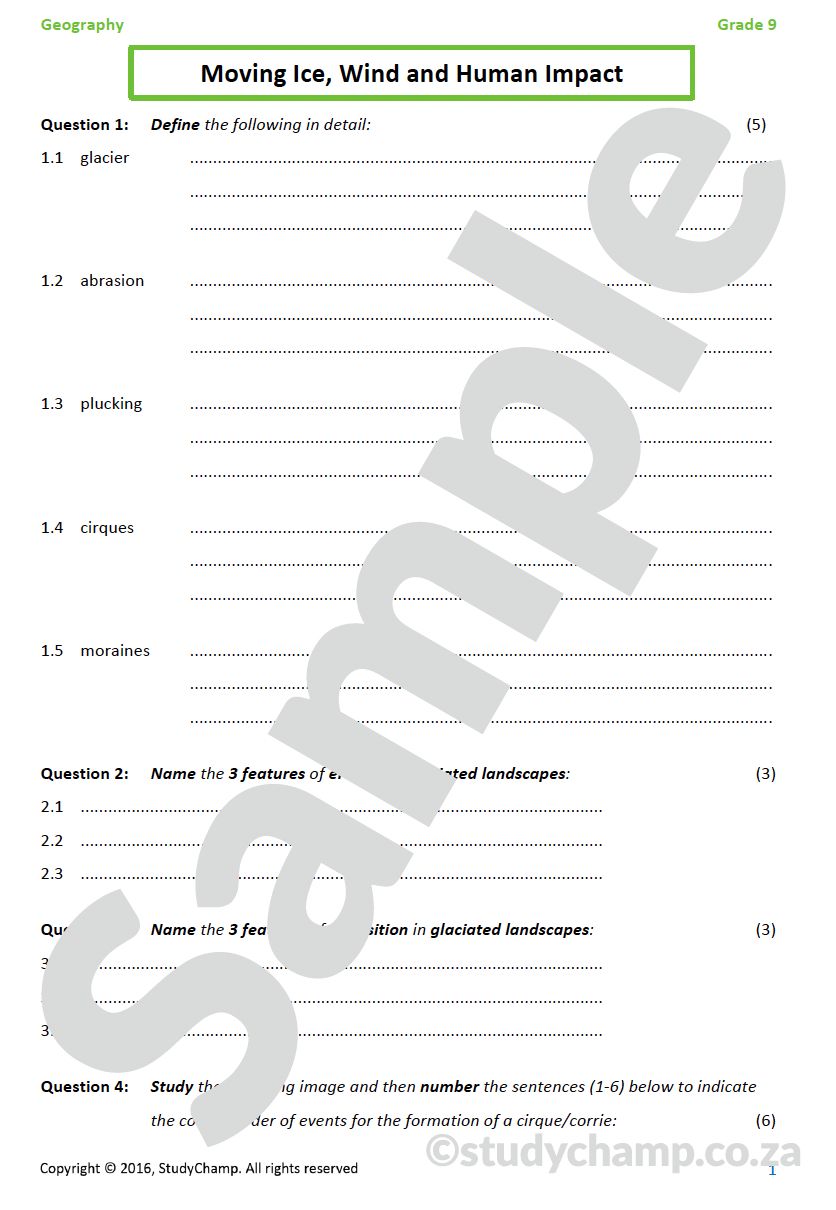 Grade 9 Geography Test: Surface Forces - Wind, Ice and Human Impact