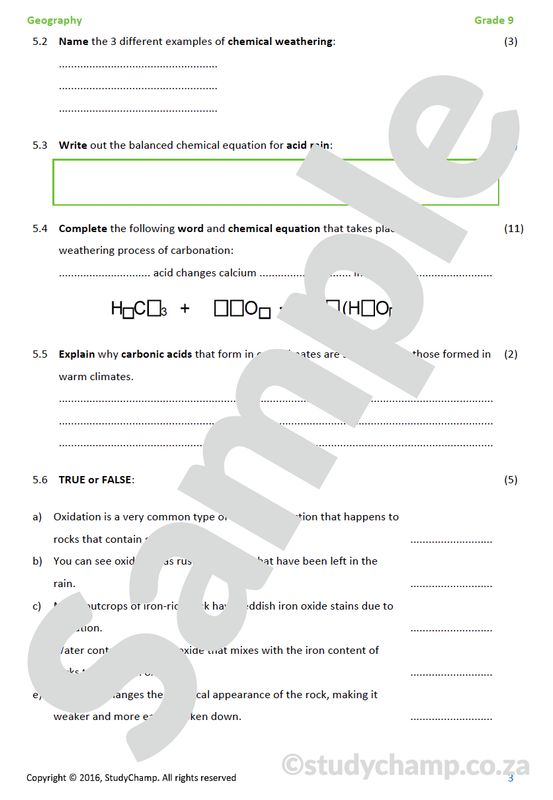 Grade 9 Geography Test: Surface Forces - Weathering and Erosion