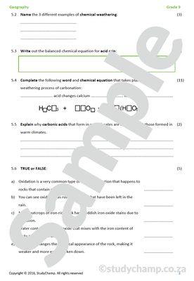 Grade 9 Geography Test: Surface Forces - Weathering and Erosion