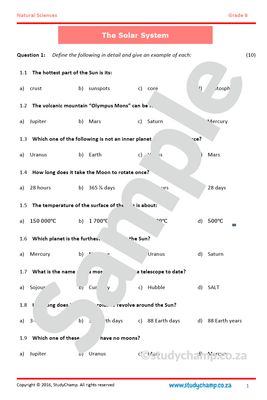 Grade 6 Natural Sciences Test: The Solar System