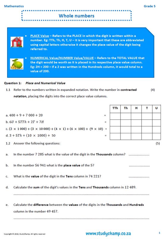 Grade 5 Mathematics Workbook: Whole Numbers
