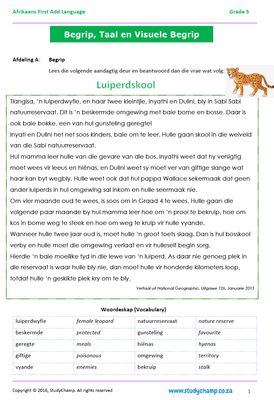 Grade 5 Afrikaans Begrip en Taalwerkboek: Diere