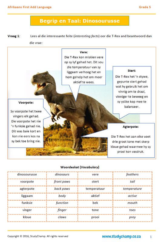 Grade 5 Afrikaans Begrip: Dinosourusse