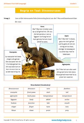 Grade 5 Afrikaans Begrip: Dinosourusse
