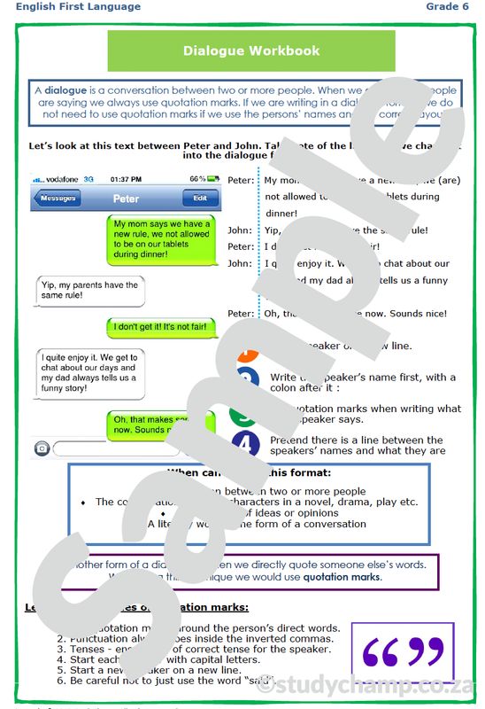 Grade 6 English Worksheet: Dialogue
