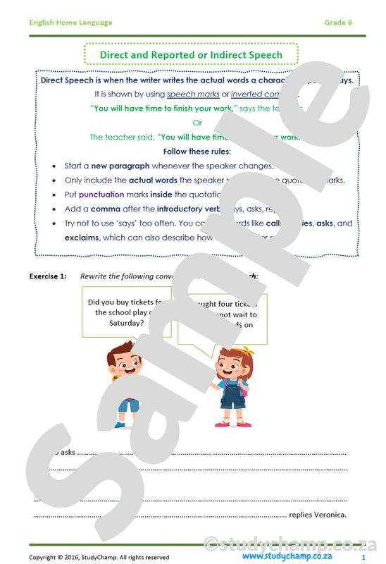 Grade 6 English Worksheet: Direct and Indirect Speech