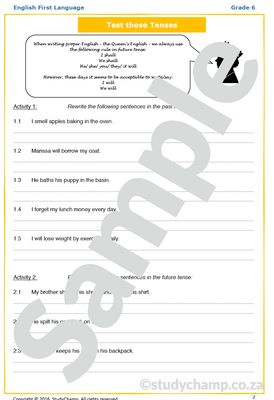 Grade 6 English Worksheet: Tenses of the Verb