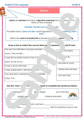 Grade 6 English Worksheet: Idioms
