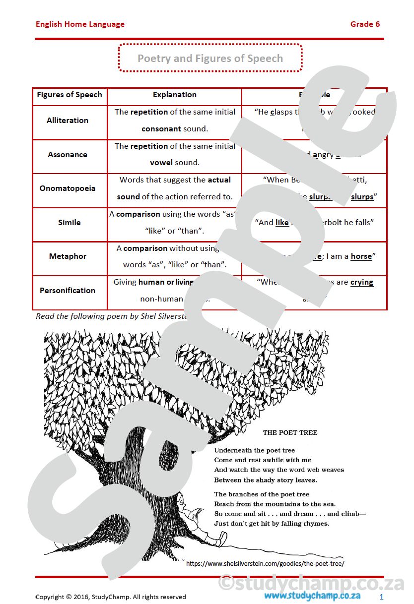 Grade 6 English Worksheet: Poetry