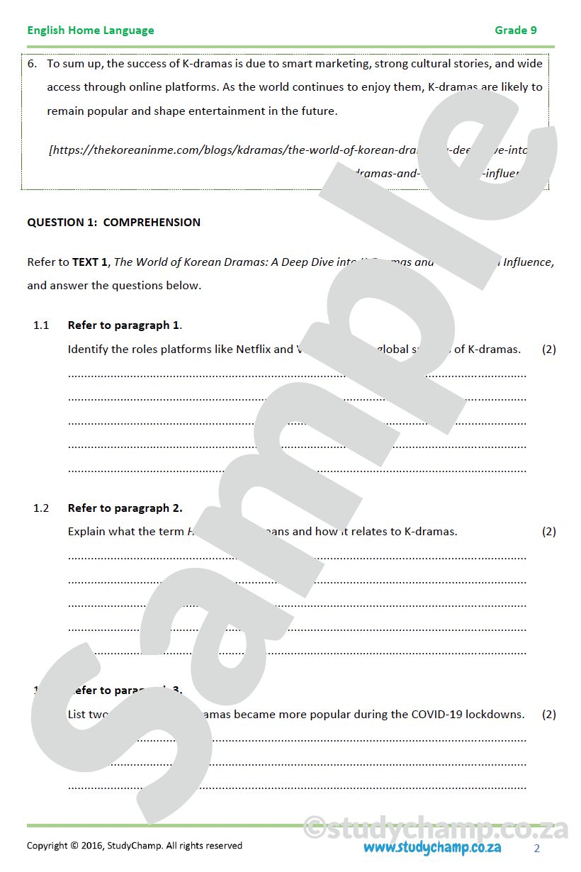 Grade 9 English: Comprehension - Korean Dramas