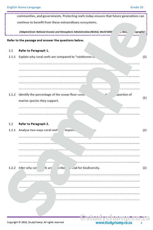 Grade 10 English DOE: Comprehension - Coral Reefs