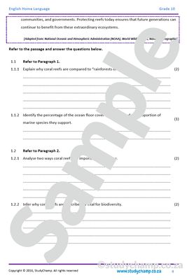 Grade 10 English DOE: Comprehension - Coral Reefs