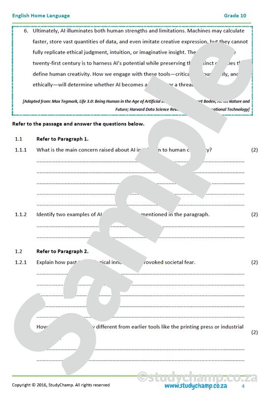 Grade 10 English DOE: Comprehension - Artificial Intelligence