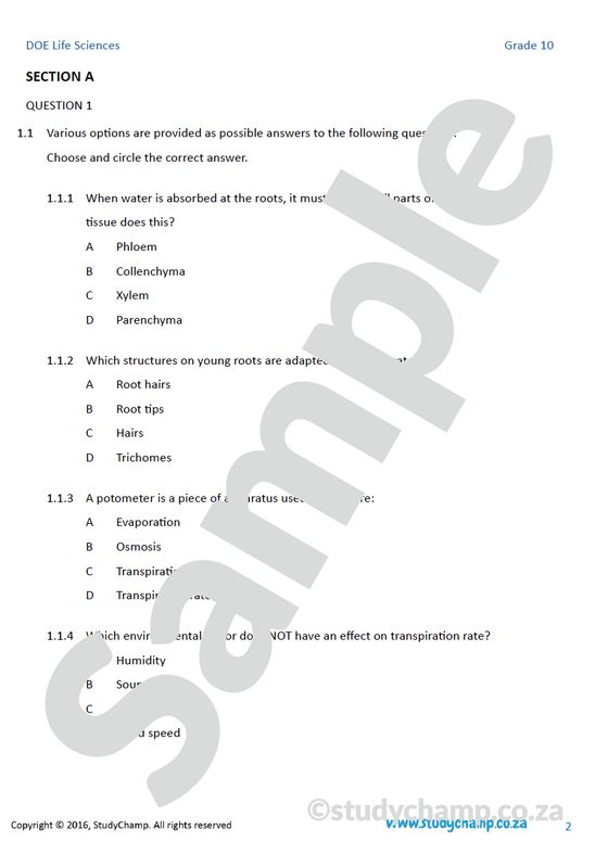 Grade 10  DOE Life Sciences: Support and Transport Systems in Plants