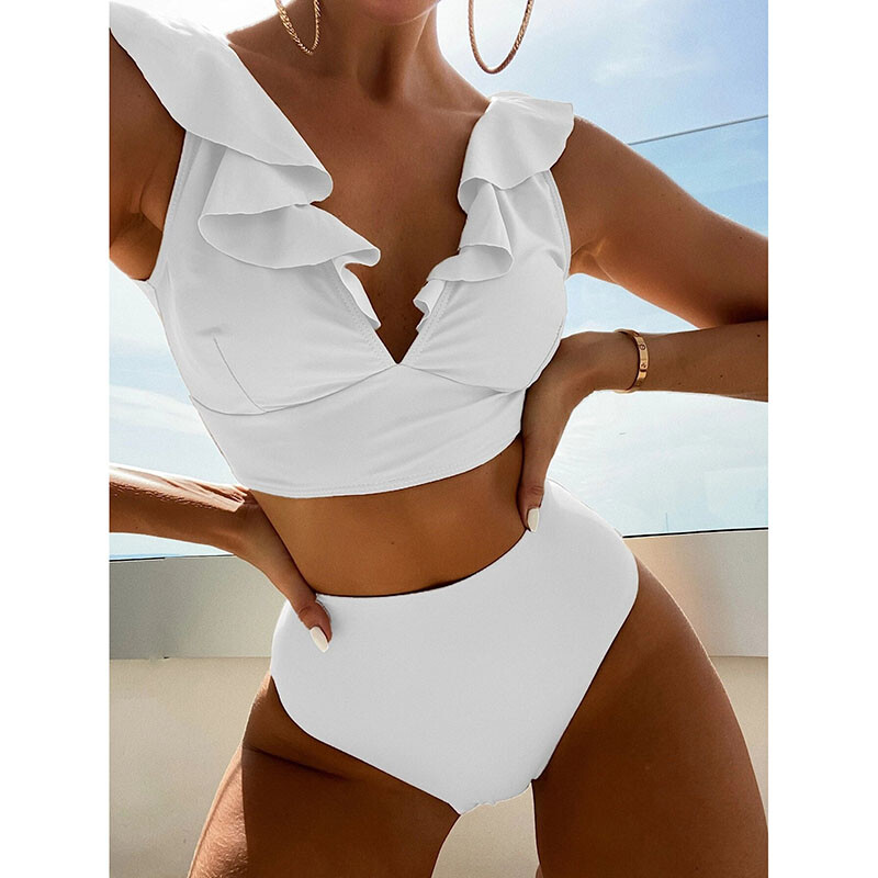 Bikini Bay High Waist Bikini Set. Sexy Ruffle Women&#39;s Swimsuit 2022. New V-neck Swimwear For Women