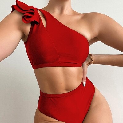 Bikini Bay: High Waist Bikini Sexy One Shoulder Women&#39;s Swimsuit, Ruffle Swimwear 2022.