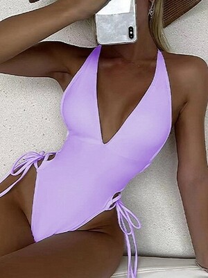 Bikini Bay: Sexy Plunging One Piece Swimsuit Lace Up Women&#39;s Swimwear 2022.