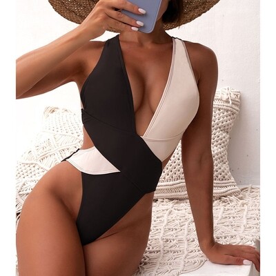 Bikini Bay Color block Women&#39;s Swimsuit One Piece Plunging Swimwear 2022.