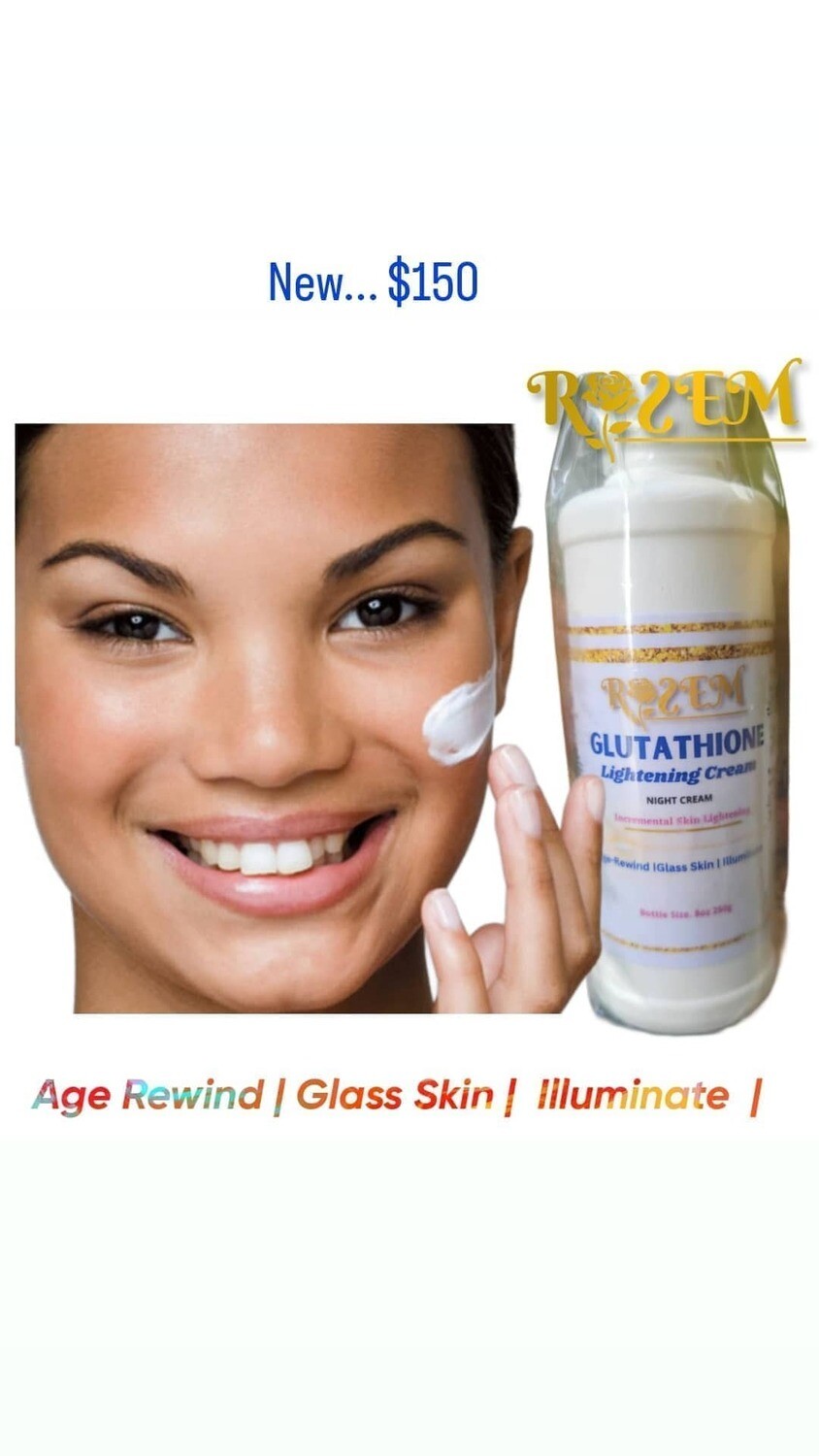 Glutathione Skin Lightening Cream 8oz &quot;With Korean Rice Extract&quot;