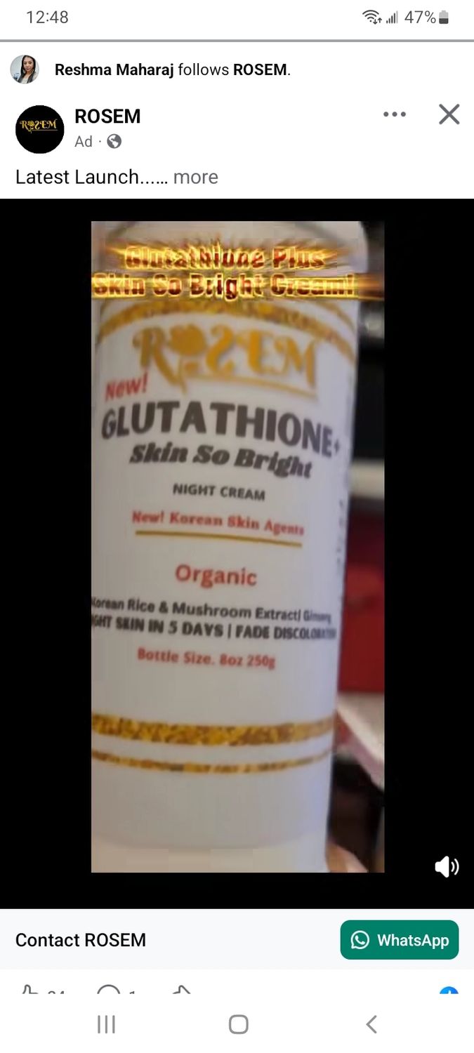 Glutathione Skin So Bright Cream 8oz "With Korean Rice Extract" Glutathione Skin So Bright Cream 8oz "With Korean Rice Extract"