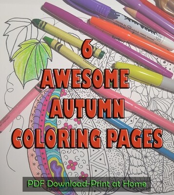 6 Awesome Autumn Coloring Page Bundle | Printable Digital Downloads | Coloring Pages for Adults and Kids
