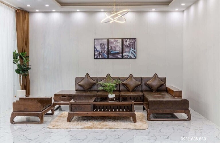 Top 8 Sofa Gỗ Óc Chó Chữ L Mẫu Đẹp Thiết Kế Sang Trọng